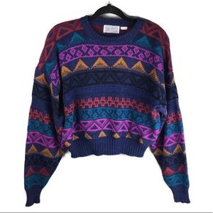 Vintage Method Cropped Boxy Fit Colorful Geometric Print Crewneck Sweated